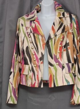❤️CLASSY!! INSIGHT JACKET MULTI COLOR FAUX SUEDE ARTIST DESIGN SIZE 6